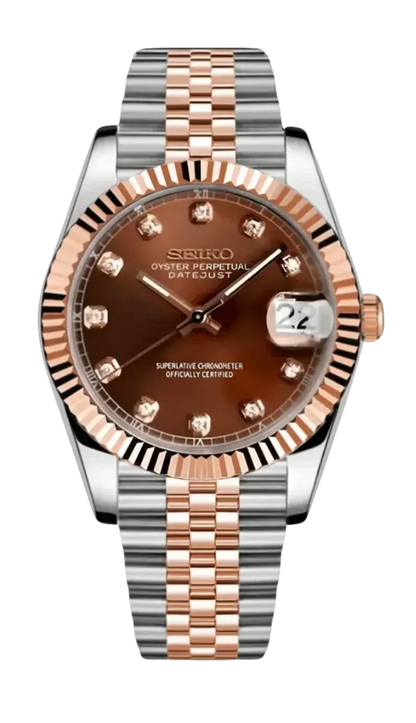 DJ-Fluted "Twotone Crystal Champagne" con movimiento NH35, cristal zafiro y acero 316L | XP Watch Co.