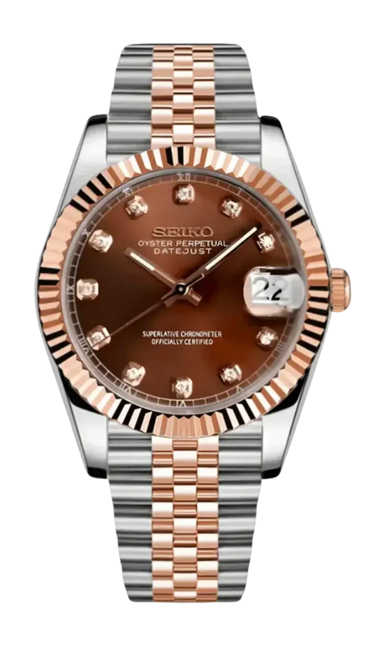 DJ-Fluted "Twotone Crystal Champagne" con movimiento NH35, cristal zafiro y acero 316L | XP Watch Co.