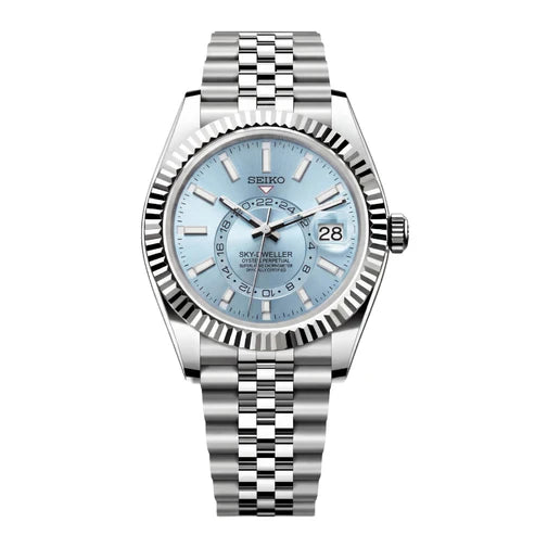 Sky-Dweller | Silver "Azul Cielo" - Reloj personalizado con cristal de zafiro y acero inoxidable 316L | XP Watch Co.