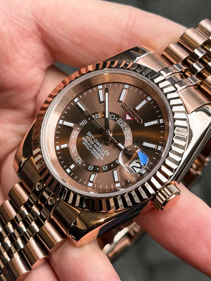 Sky-Dweller "RoseGold Chocolate" - Reloj personalizado con movimiento NH35 y cristal de zafiro | XP Watch Co.