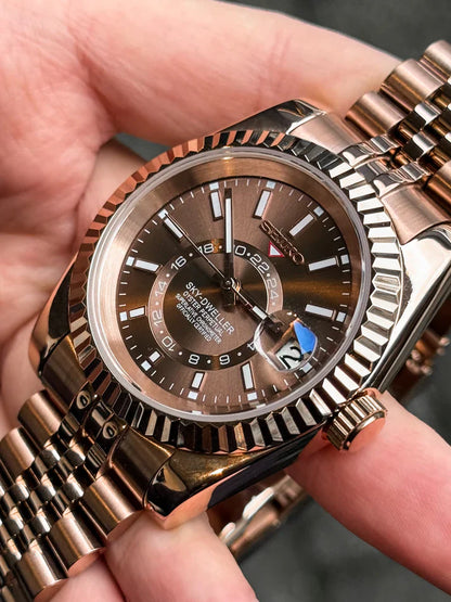 Sky-Dweller "RoseGold Chocolate" - Reloj personalizado con movimiento NH35 y cristal de zafiro | XP Watch Co.
