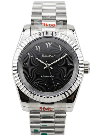 DJ-Fluted "Black Textured" Árabe - Reloj personalizado con movimiento automático NH35 y acero inoxidable 316L | XP Watch Co.