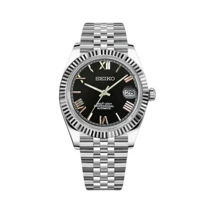 DJ-Fluted "Black Roman" - Reloj personalizado con movimiento automático NH35 y cristal de zafiro | XP Watch Co.