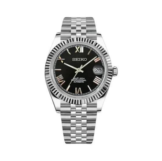 DJ-Fluted "Black Roman" - Reloj personalizado con movimiento automático NH35 y cristal de zafiro | XP Watch Co.