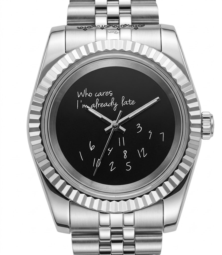 DJ-Fluted "Black" (Who Cares..) - Reloj personalizado con movimiento automático NH35 y cristal de zafiro | XP Watch Co.