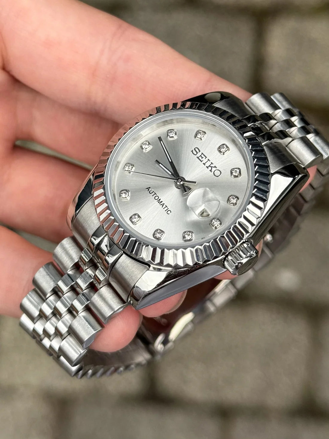 Ladyjust "Silver Diamond" - Reloj personalizado con movimiento automático NH35 y cristal de zafiro | XP Watch Co.