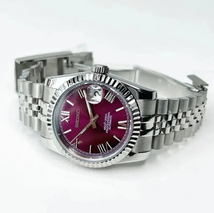 DJ-Fluted "Violet Purple" Roman - Reloj personalizado con cristal de zafiro y acero inoxidable 316L | XP Watch Co.