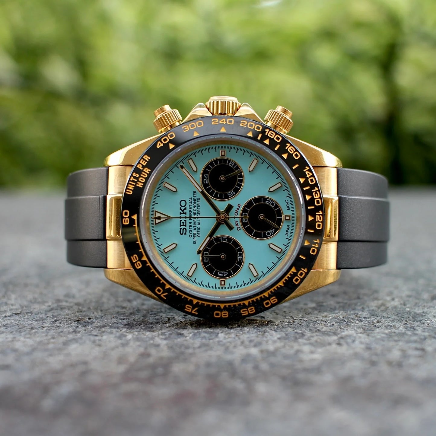 D-Racing "Gold Tiffany" Rubber - Reloj personalizado con cronógrafo VK63 y cristal de zafiro | XP Watch Co.