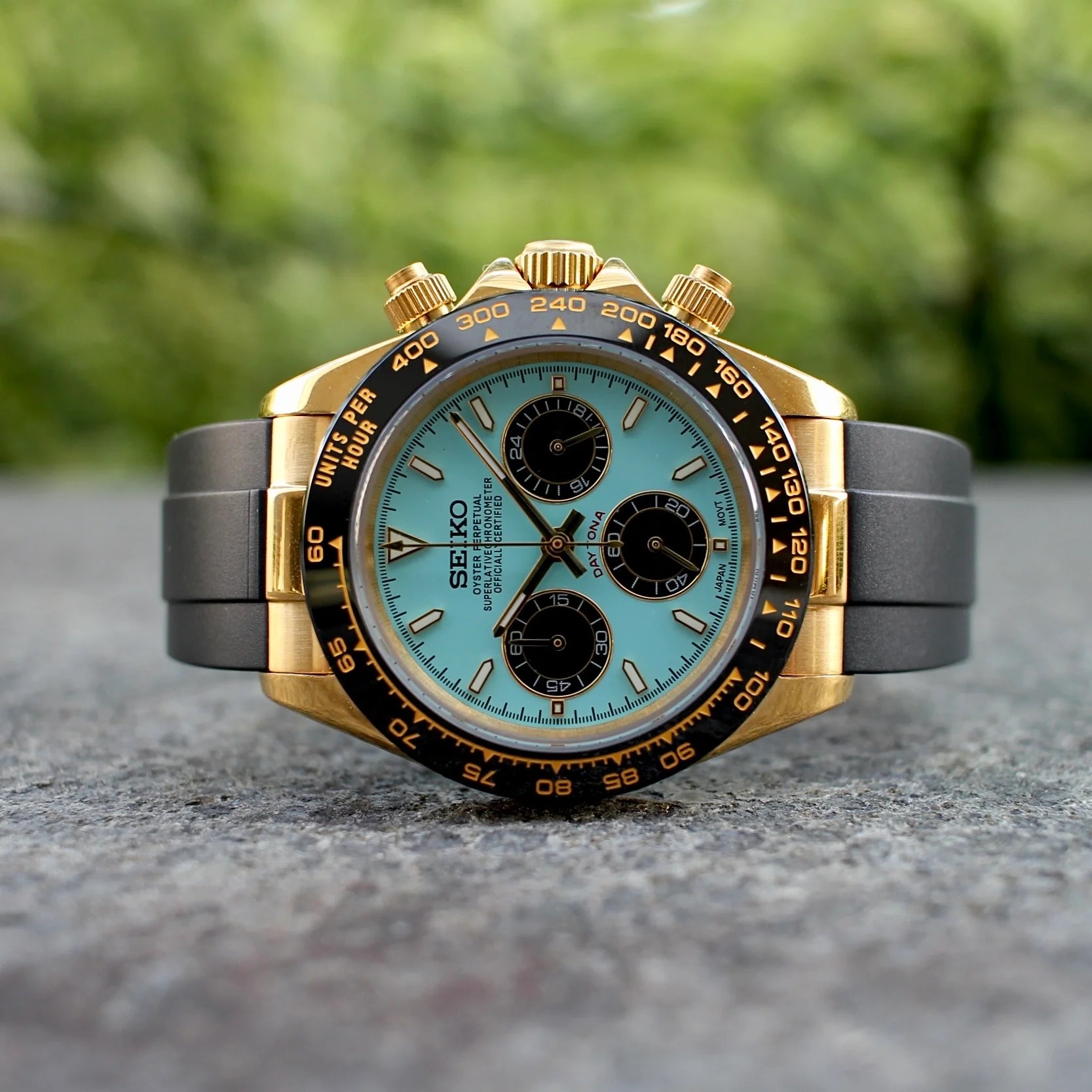 D-Racing "Gold Tiffany" Rubber - Reloj personalizado con cronógrafo VK63 y cristal de zafiro | XP Watch Co.