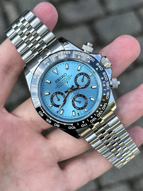 D-Racing "Ice Blue" - Reloj personalizado con cronógrafo VK63 y cristal de zafiro | XP Watch Co.