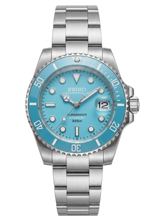 Sub-Diver "Baby Blue" - Reloj personalizado con cristal de zafiro y acero inoxidable 316L | XP Watch Co.