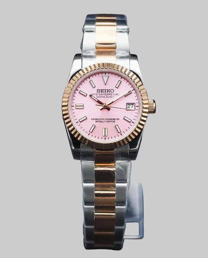 DJ-Fluted "Two Tone Rose Gold W/Pink" - Reloj personalizado con cristal de zafiro y acero inoxidable 316L | XP Watch Co.