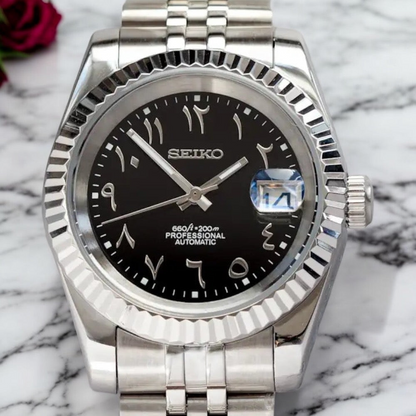 DJ-Fluted "Black" Árabe - Reloj personalizado con movimiento automático NH35 y cristal de zafiro | XP Watch Co.
