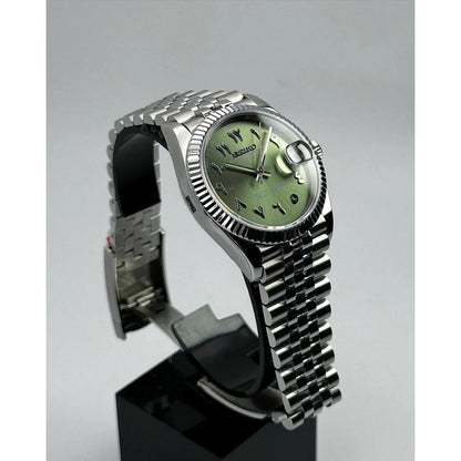 DJ-Fluted "Green" Árabe - Reloj personalizado con cristal de zafiro y acero inoxidable 316L | XP Watch Co.