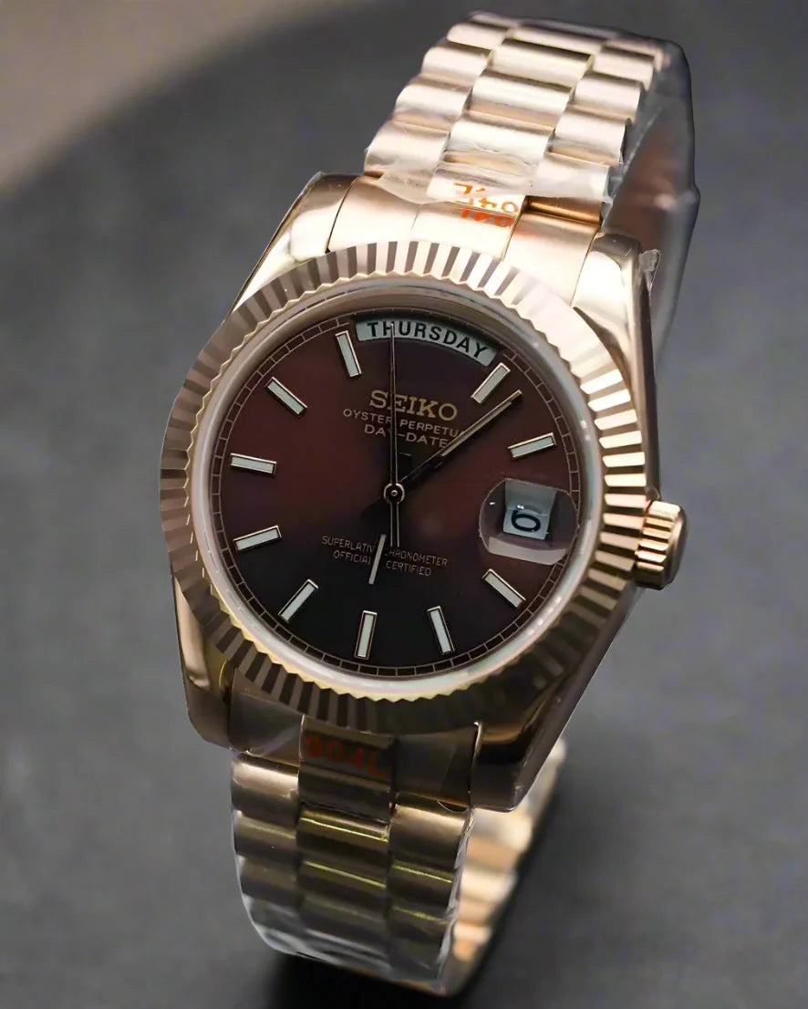 DD-President "Rose Gold Chocolate" - Reloj personalizado con cristal de zafiro y movimiento NH35 | XP Watch Co.