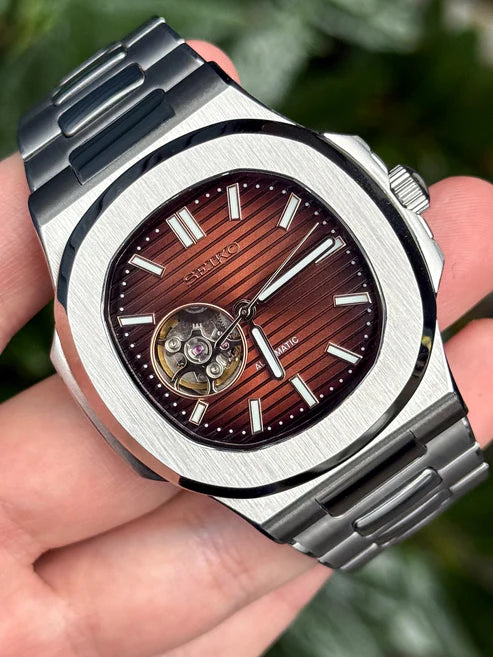 Nautic "Open Heart" Chocolate - Reloj personalizado con movimiento automático NH35 y cristal de zafiro | XP Watch Co.