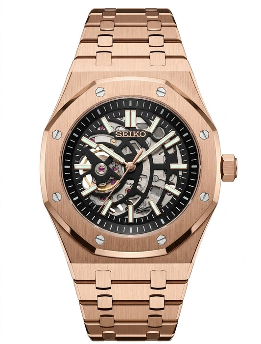 Reloj Automático XP Mod XP Mod ROAK "Skeleton Rose Gold" con movimiento NH70, cristal zafiro, acero 316L automático | XP Watch Co.