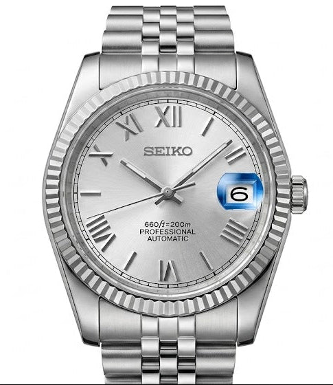 DJ-Fluted "White Roman" - Reloj personalizado con movimiento automático NH35 y cristal de zafiro | XP Watch Co.