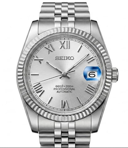 DJ-Fluted "White Roman" - Reloj personalizado con movimiento automático NH35 y cristal de zafiro | XP Watch Co.