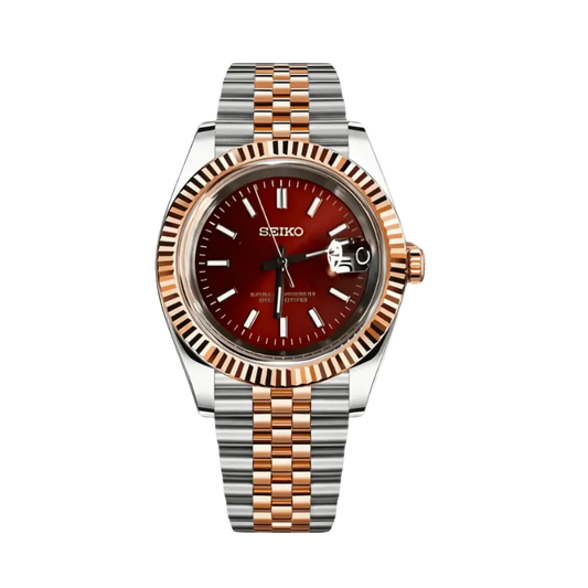 Reloj Automático XP Mod XP Mod DJ-Fluted "Two Tone Rose Gold W/Red" con movimiento VK63, cristal zafiro acero 316L | XP Watch Co.