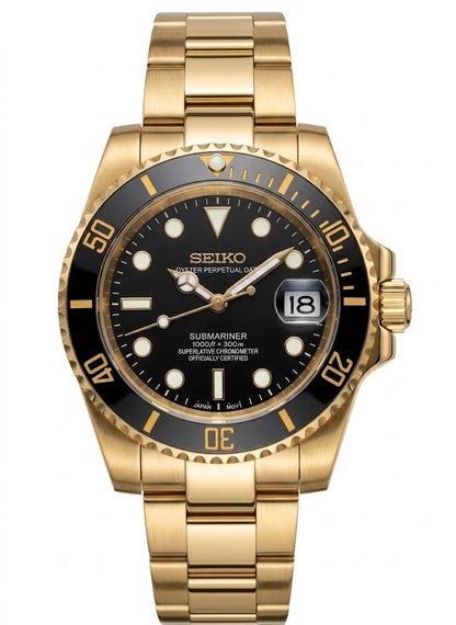 Sub-Diver "Gold Black" - Reloj personalizado con cristal de zafiro y acero inoxidable 316L | XP Watch Co.