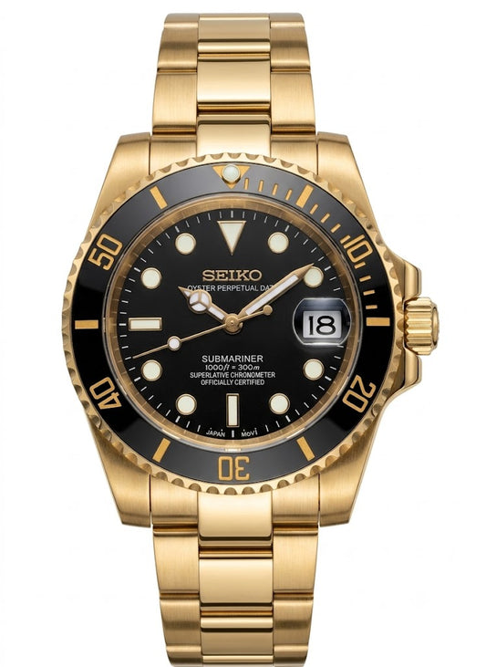 Sub-Diver "Gold Black" - Reloj personalizado con cristal de zafiro y acero inoxidable 316L | XP Watch Co.