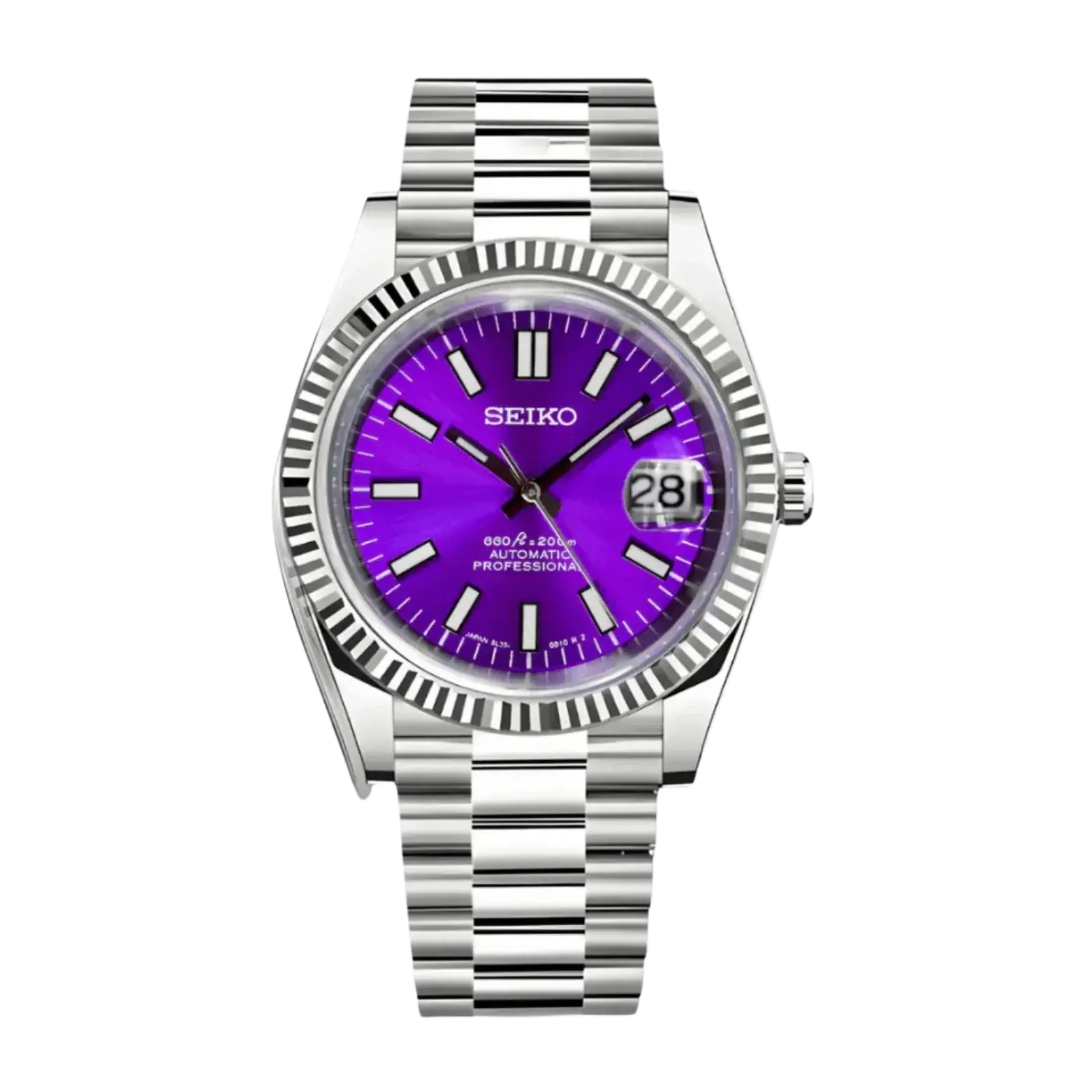 DJ-Fluted "Violet Purple" - Reloj personalizado con cristal de zafiro y acero inoxidable 316L | XP Watch Co.