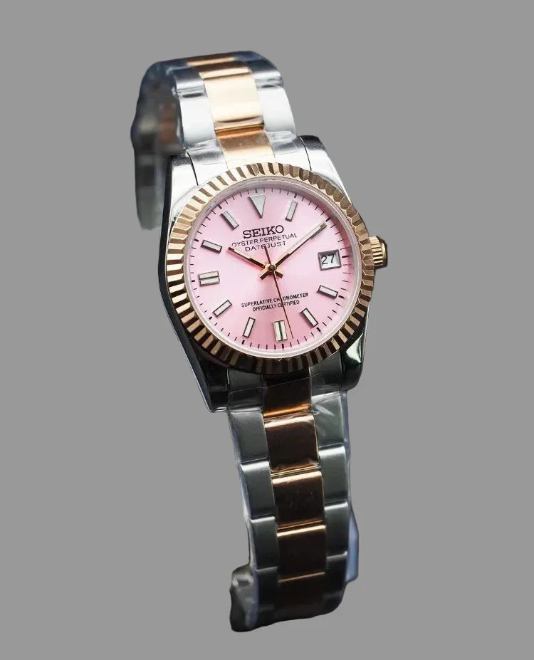 DJ-Fluted "Two Tone Rose Gold W/Pink" - Reloj personalizado con acero inoxidable 316L y cristal de zafiro | XP Watch Co.