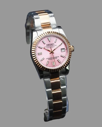 DJ-Fluted "Two Tone Rose Gold W/Pink" - Reloj personalizado con acero inoxidable 316L y cristal de zafiro | XP Watch Co.