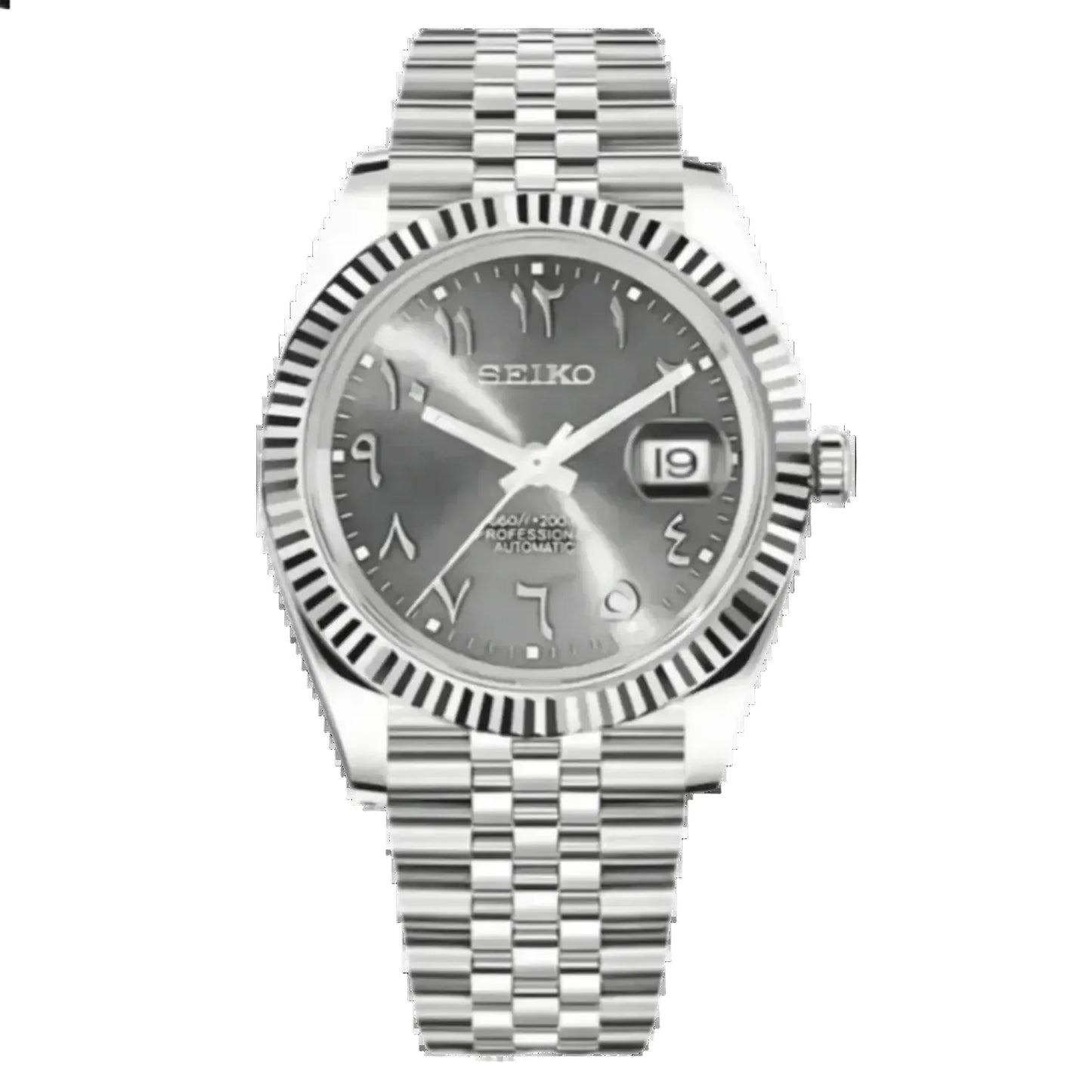 DJ-Fluted Mod "Grey" Árabe - Reloj personalizado con movimiento automático NH35 y cristal de zafiro | XP Watch Co.