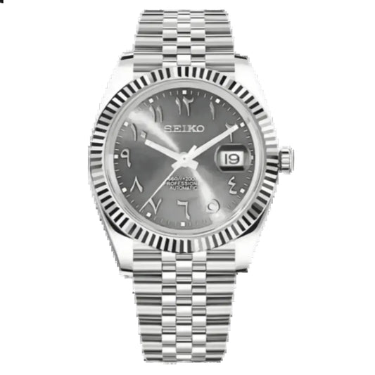 DJ-Fluted Mod "Grey" Árabe - Reloj personalizado con movimiento automático NH35 y cristal de zafiro | XP Watch Co.