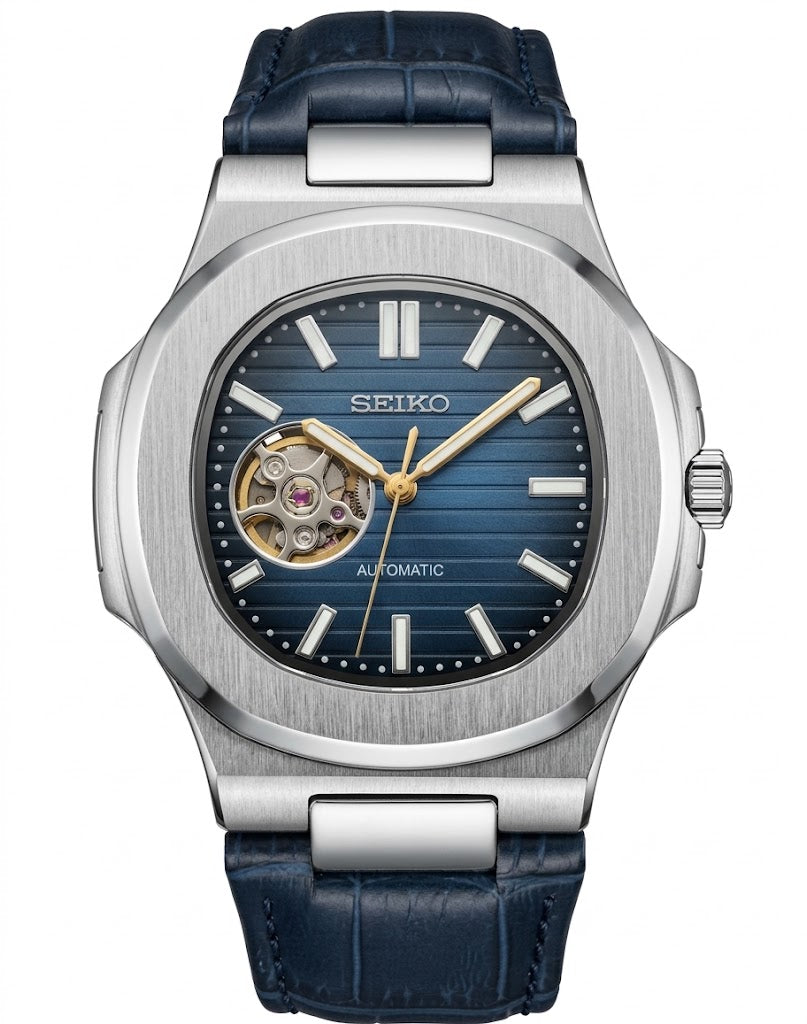 Nautic "Open Heart" Dark Blue - Correa de Cuero - Reloj personalizado con cristal de zafiro | XP Watch Co.