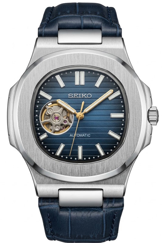 Nautic "Open Heart" Dark Blue - Correa de Cuero - Reloj personalizado con cristal de zafiro | XP Watch Co.