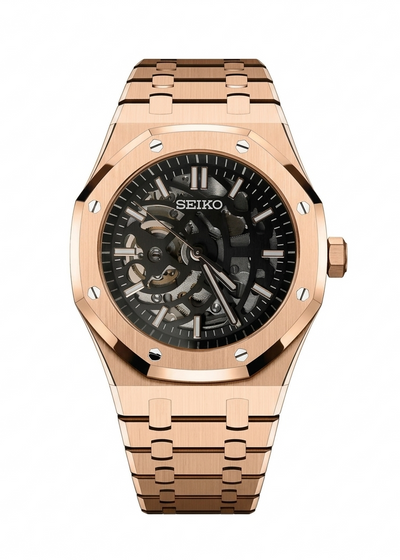 ROAK "Skeleton Rose Gold" - Reloj personalizado con cristal de zafiro y acero inoxidable 316L | XP Watch Co.