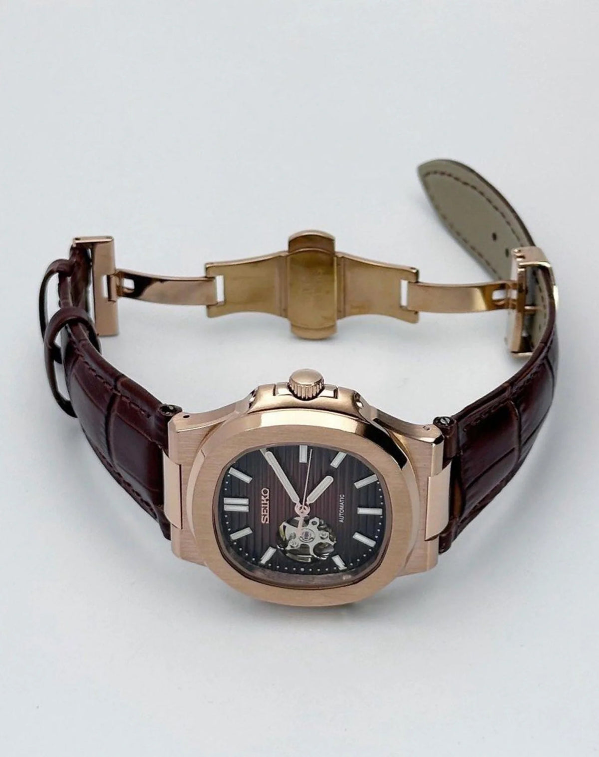 Nautic "Open Heart" Rose Gold Chocolate - Correa de Cuero - Reloj personalizado con cristal de zafiro | XP Watch Co.