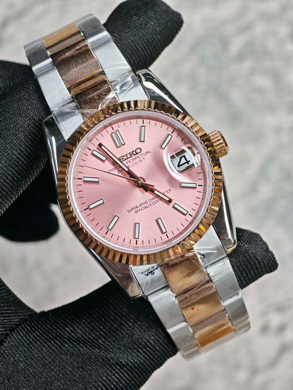 DJ-Fluted "Pink dual tone" - Reloj personalizado con cristal de zafiro y acero inoxidable 316L | XP Watch Co.