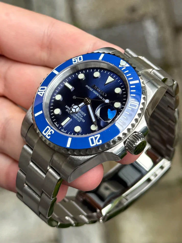 Sub-Diver "Silver Blue" (Pitufo) con NH35 automático, cristal zafiro y acero 316L | XP Watch Co.