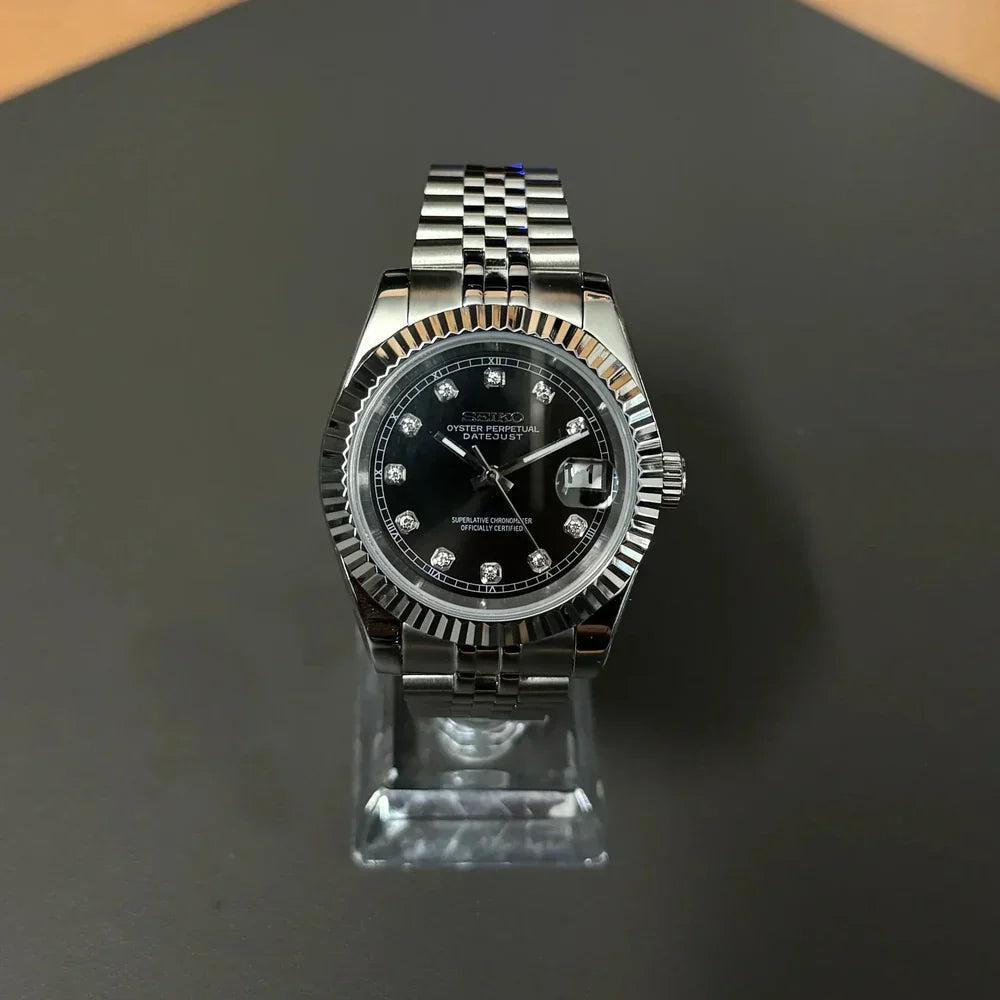 DJ-Fluted "Silver" Black Dial con movimiento NH35, cristal zafiro y acero 316L | XP Watch Co.