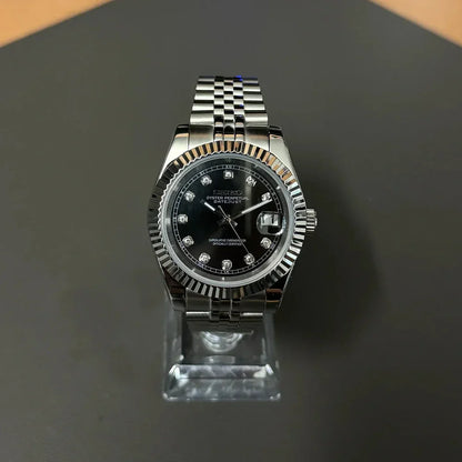 DJ-Fluted "Silver" Black Dial con movimiento NH35, cristal zafiro y acero 316L | XP Watch Co.