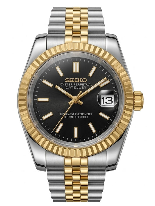 Reloj Automático XP Mod XP Mod DJ-Fluted "Executive Legacy" | Two-Tone Black Dial, movimiento NH70, acero 316L y cristal zafiro | XP Watch Co.