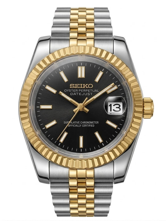 DJ-Fluted "Executive Legacy" | Two-Tone Black Dial - Reloj personalizado con cristal de zafiro | XP Watch Co.