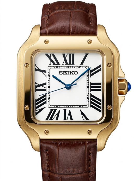 Santeiko Mod "Gold White Roman" Leather - movimiento NH35, cristal zafiro, acero 316L, correa cuero marrón | XP Watch Co.