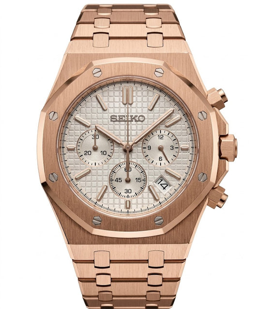 Reloj Automático XP Mod XP Mod ROAK Chronograph Rosegold "White" con movimiento VK63, acero 316L y cristal zafiro | XP Watch Co.