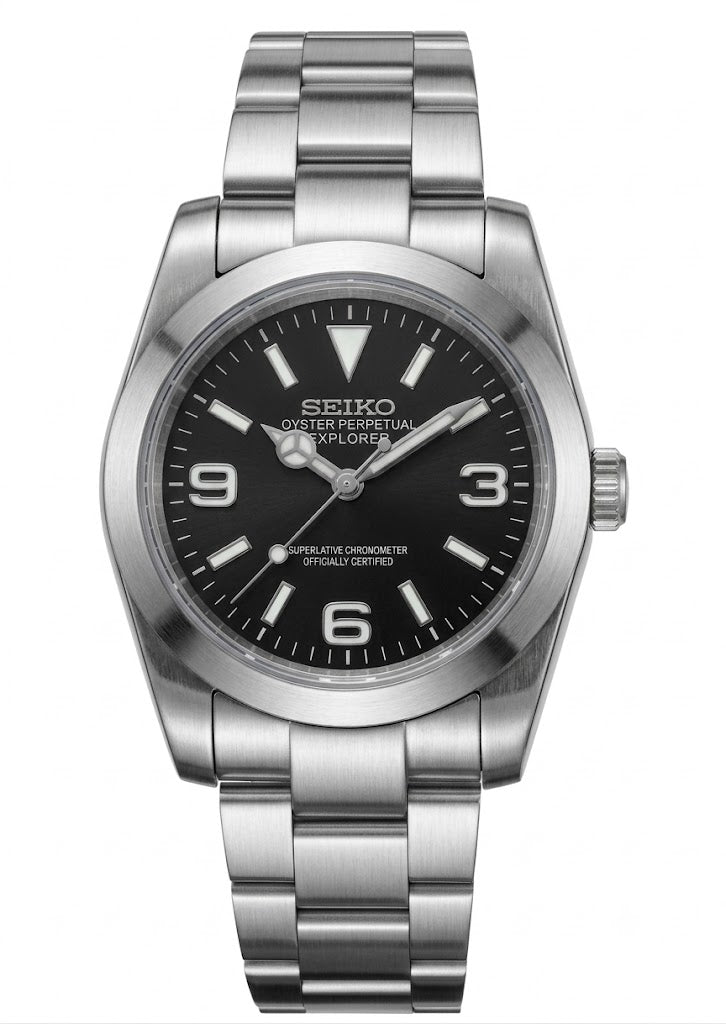 DJ-Fluted Explorer I "Black" - Reloj personalizado con cristal de zafiro y acero inoxidable 316L | XP Watch Co.