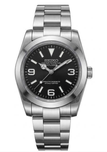 DJ-Fluted Explorer I "Black" - Reloj personalizado con cristal de zafiro y acero inoxidable 316L | XP Watch Co.