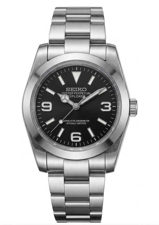 DJ-Fluted Explorer I "Black" - Reloj personalizado con cristal de zafiro y acero inoxidable 316L | XP Watch Co.