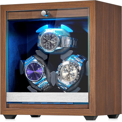 Enrollador de Reloj Automático 3 Relojes con Motor Japonés y LED - caja de madera con lujo silencioso | XP Watch Co.