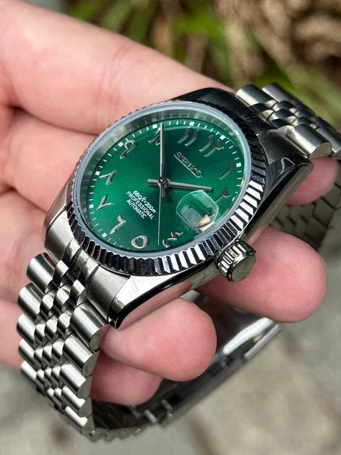 DJ-Fluted "Green" Árabe - Reloj personalizado con movimiento automático NH35 y cristal de zafiro | XP Watch Co.