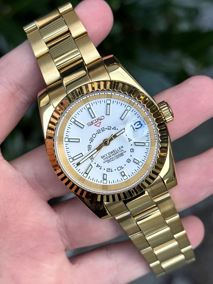 Sky-Dweller Gold "White" - Reloj personalizado con cristal de zafiro y acero inoxidable 316L | XP Watch Co.