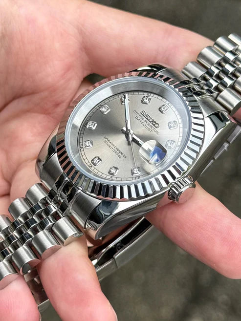 DJ-Fluted "Rhodium"Diamond - Reloj personalizado con cristal de zafiro y acero inoxidable 316L | XP Watch Co.